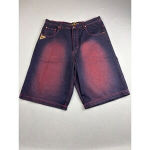 NWT Boom-X Vintage Y2K Baggy Denim Jorts Shorts Mens 36 Red Contrast Stitch Fade